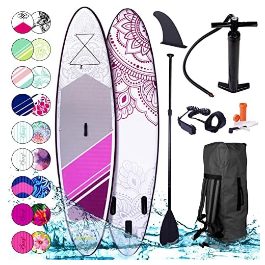 Brast Tabla Paddle Surf Lady | Stand Up Paddle Inflable Para Mujeres | 300Cm Varios Modelos | Incl. Accesorios Correa Para El Pie Remo Bomba Mochila De Transporte | Rosa Lila Blanca Roja | Flower
