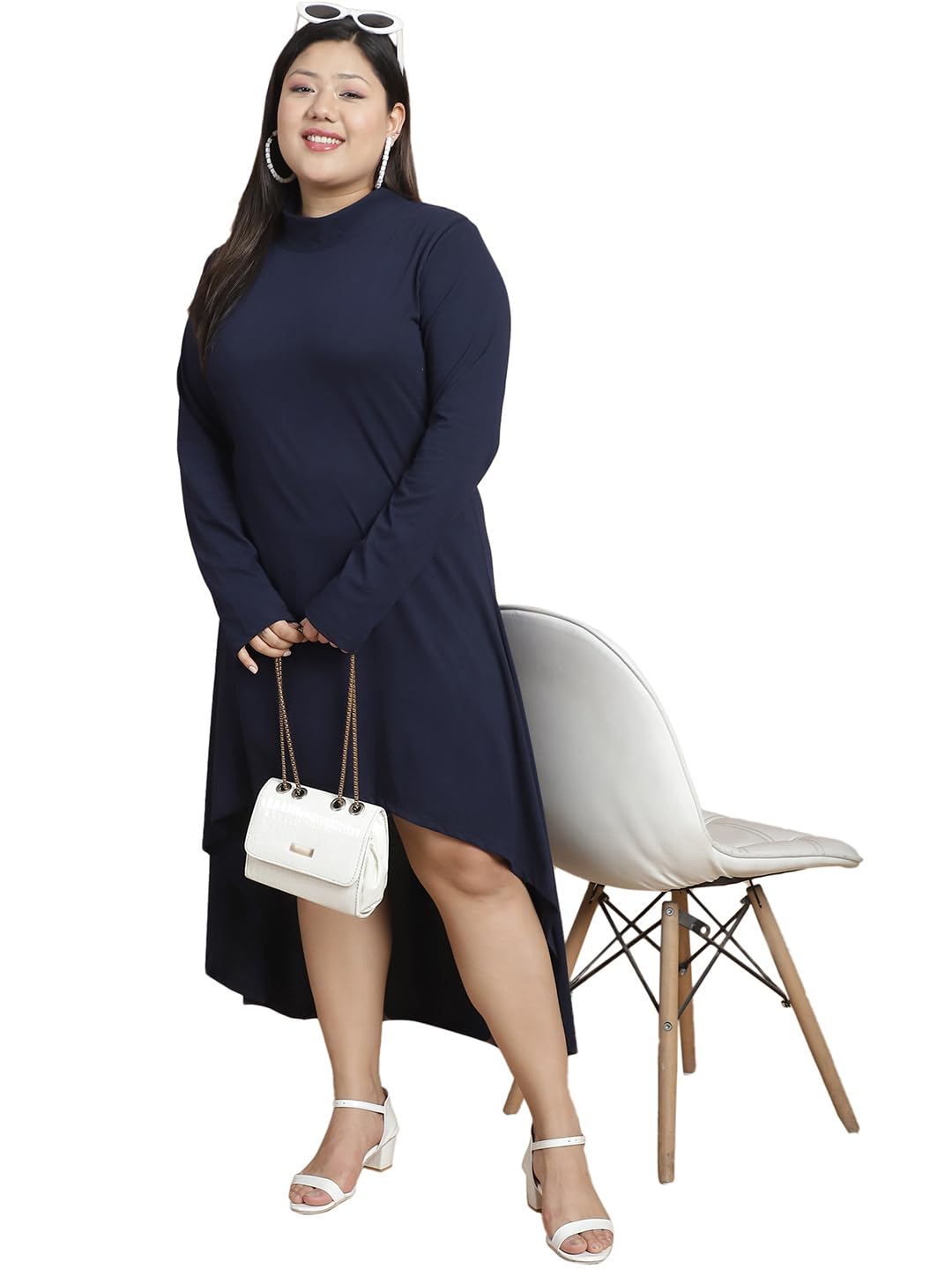Rigo Cotton Plus Size Bodycon Midi Dress For Women | Slim Fit Full Sleeves Plus Size Women's One Piece Dress | Casual | Party | Western Midi Dress For Women Navy Blue