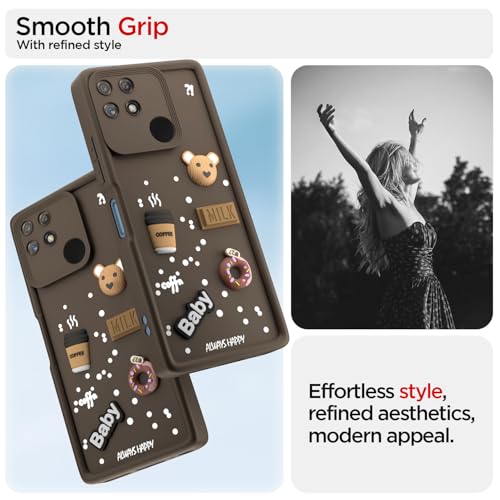 Image of Pikkme Back Cover for Realme Narzo 50A | Cute Fun Cartoon 3D Bear Silicone Full Body Protection Bumper Case (Brown)