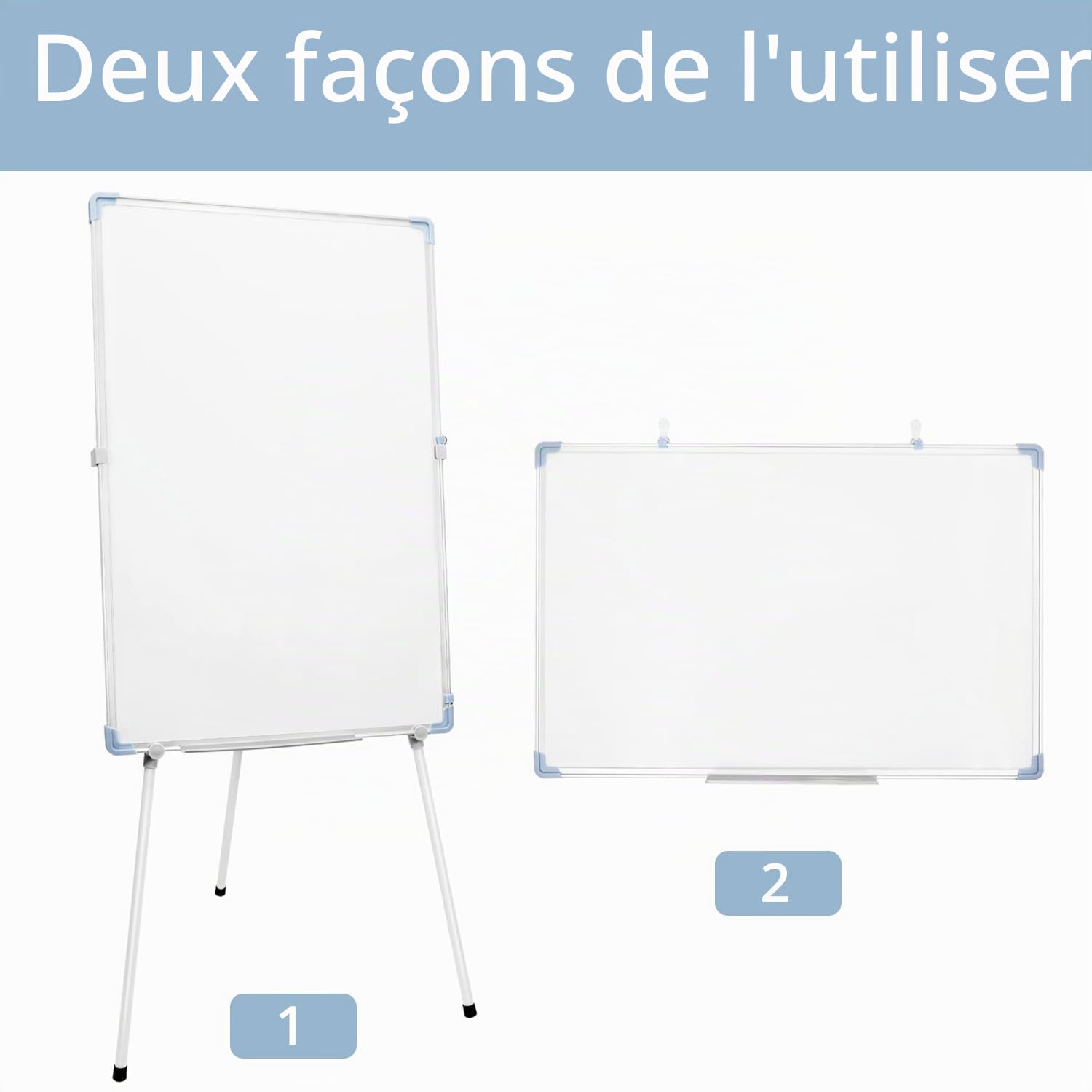 QWORK® Tableau Blanc, Tableau Blanc Trépied 90 x 60 cm, Tableau Effaçable à sec Réglable en Hauteur avec 5 Stylos, 1 Gomme pour Tableau Blanc, 2 Clous non Marquants