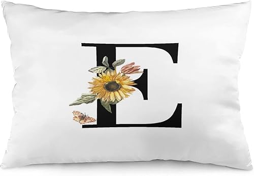 Funda de cojín con monograma negro, letra E con inicial de girasol, funda de almohada con monograma floral, funda de cojín súper suave con disponible en Yaxa Colombia