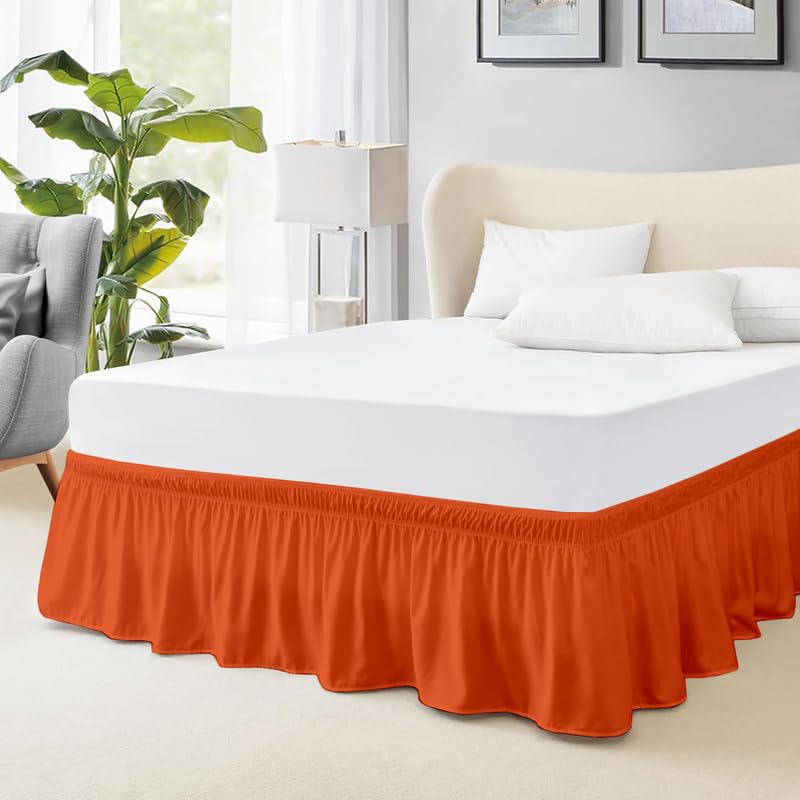 YUMEVIBE - Microfiber Around Skirt | Solid Easyfit Queen Size 21 Inch Drop Tailored Wrinkle Fade Resistance Soft Fabric Stylish Design Bedskirts- (Orange, 60 * 80 in)-picture-17