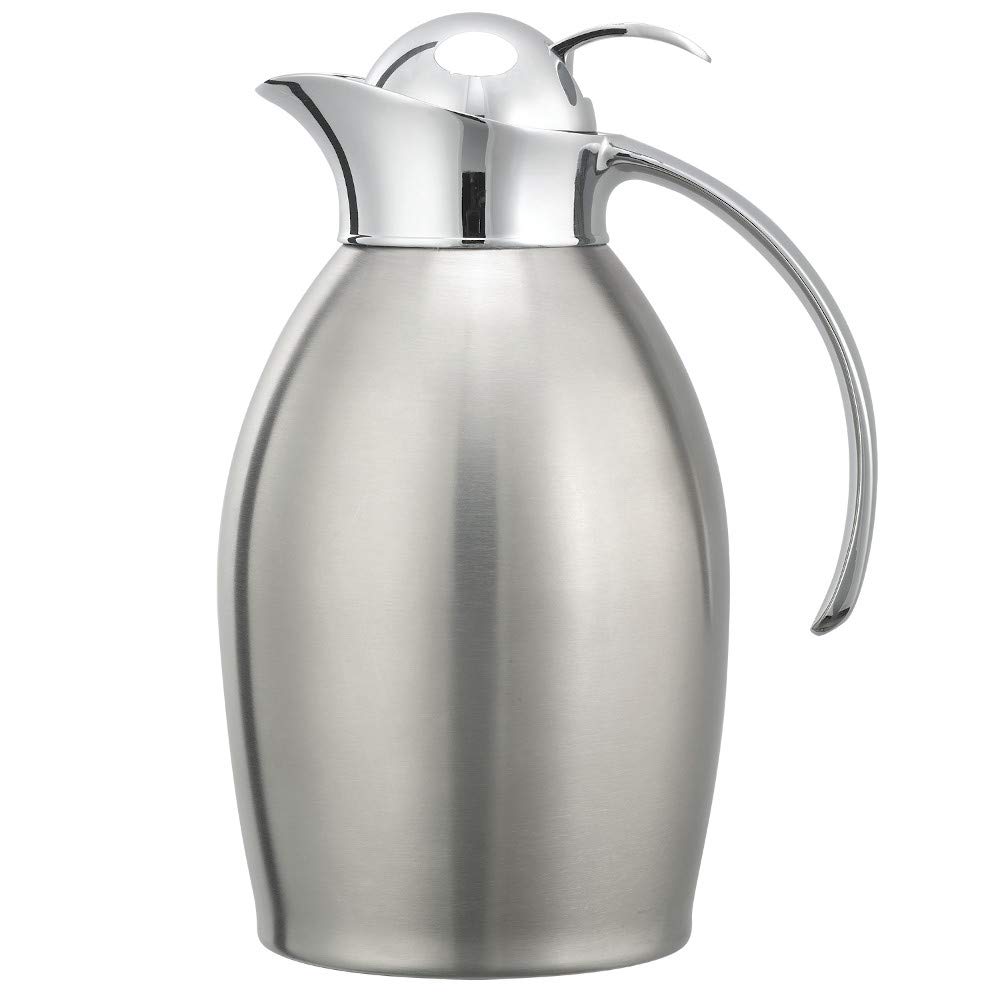 Carafe, 1 Liter Capacity, Brushed Finish with Push Button Lid, (Case of 6) by Service Ideas – 33.8 Ounces, 1.0 liters, Stainless Steel, Pack of 6, Model 981C10BSPB