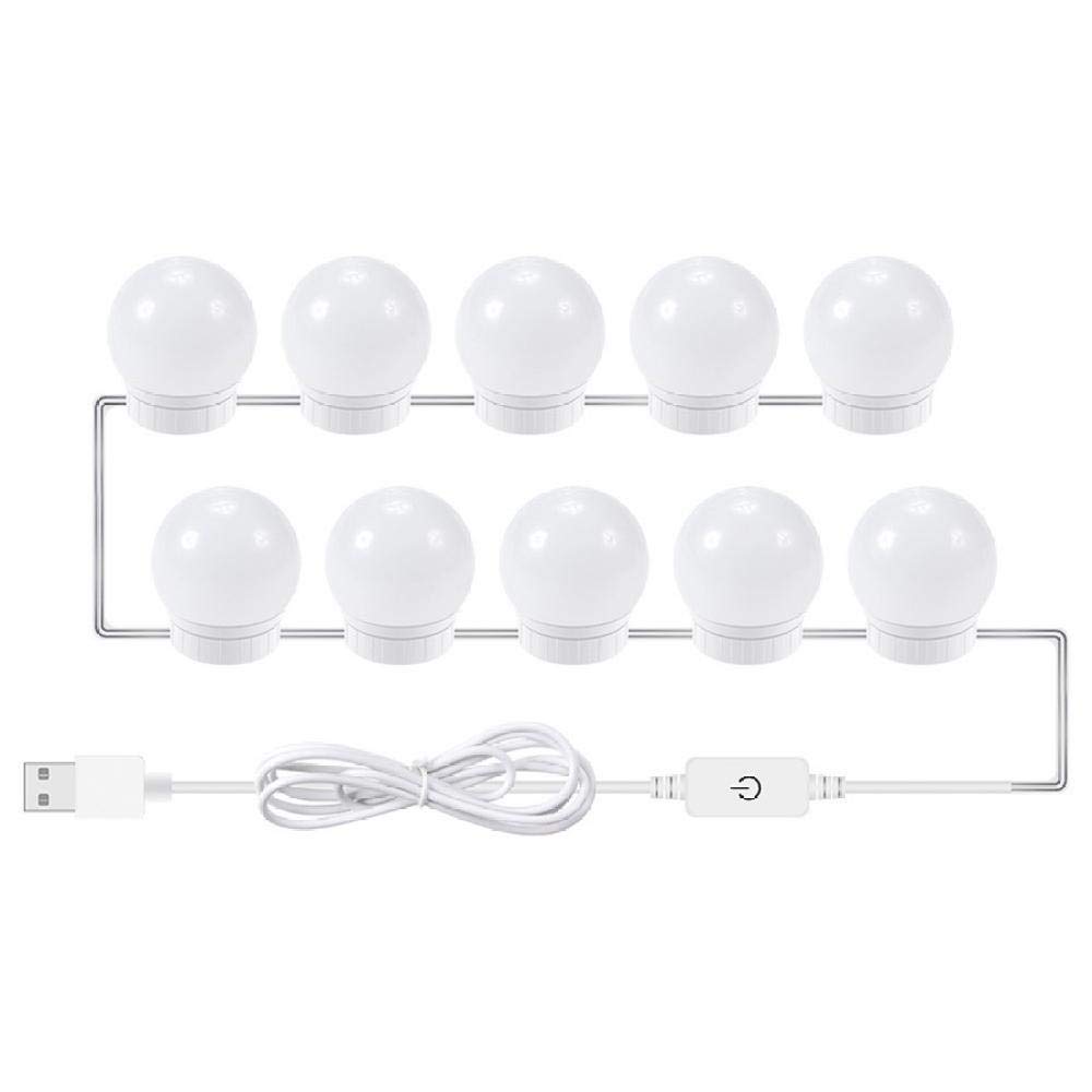 5V LED maquillage de maquillage miroir ampoule maquillage meuble vanité lumières USB lampe murale 2/6 / 10 / 14pcs Dimmable coiffeuse miroir lampe miroir-blanc naturel_Ampoule * 10