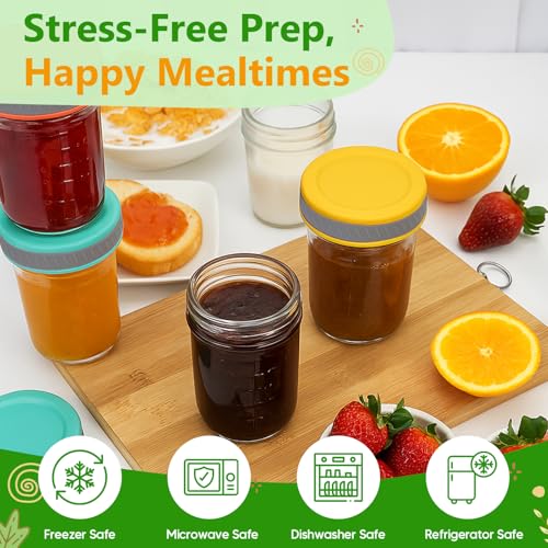 Mixed Glass Food Storage Jars with Lids – 4 oz (8) + 8 oz (4) Pack – Baby Food, Breast Milk, Snacks, Puree, Reusable Containers for Meal Prep & Spice Storage,Dishwasher Safe, Perfect Gift Set