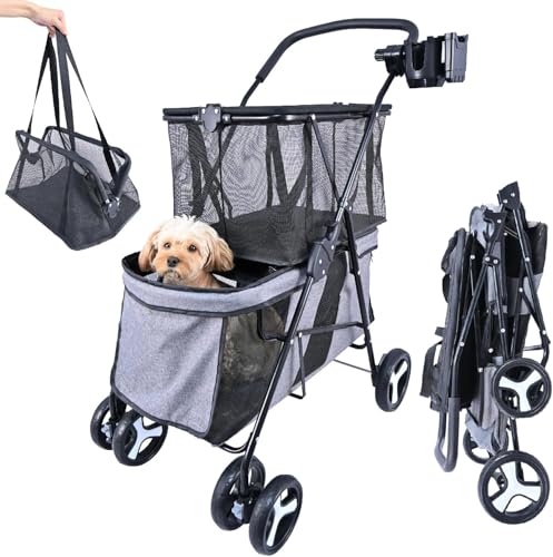 New Upgraded 2 in 1 Double-Decker Shopping Cart with Wheels,