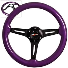 AJP Distributors 345mm 6-Bolt Mounting Purple Luxury Wood Grain Black Aluminum Center Streak Style Deep Dish Upgrade Replacement 3 Spoked Steering Wheel + Godsnow Horn Button