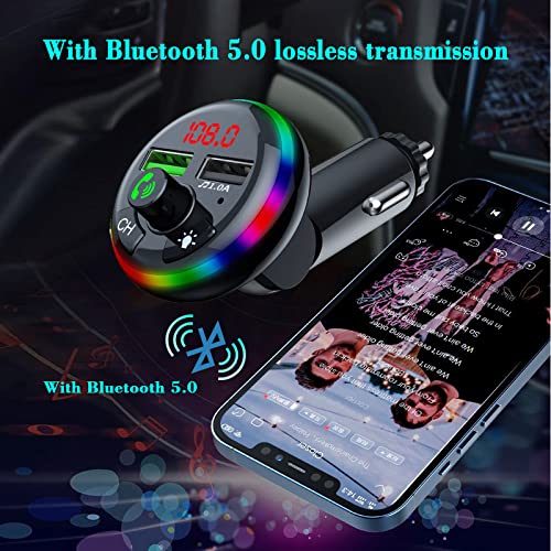 F14 Car Mp3 Player Bluetooth Fm Transmitter With Dual Usb Charging Car Adapter, Supports U Disk And Tf Card Ambient Backlight Car Cigarette Lighter Fm Transmitter #TOP2