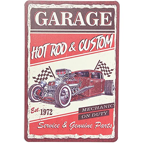 Okuna Outpost Vintage Metal Signs - Rust-Resistant Iron Build for Vintage Wall Decor - Pre-Drilled Mounting for Garage Decor for Men - Multicolor Retro Designs for Car Wall Art - 6-Pack, 11.8 x 8 in