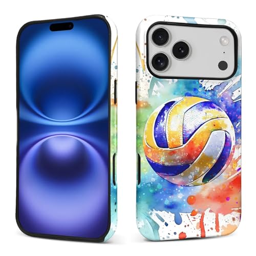 yicomon Compatible with iPhone 17 Pro Max Case, Colorful Volleyball Sport Pattern Print Matte Phone Case Durable Fashion Funny Liquid Silicone Case Soft Anti-Scratch Shockproof Protective Cover