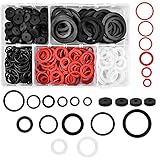  382Piezas Juntas Tóricas, Junta de Fontanería, Juntas de Goma, Ojal de Goma, Arandela de Papel de Acero Rojo para Mecánico Electrodoméstico Rodamiento - Negro Rojo Blanco