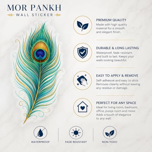 Image of SpecialYou Peacock Feather Wall Stickers Set for Home, Living Room, Home Decor, Mandir Decorations Items for Pooja, Mor Pankh Krishna Sticker-8pcs