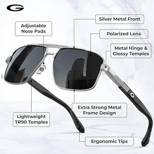 Image of grinderPUNCH Polarized Aviator Sunglasses Men Women Retro Vintage Square Pilot Sun Glasses UV400 Protection