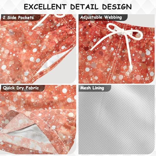 Pigsaly Boys Swim Trunks Red Orange Glitter Coral Peach Gradient Flashing Boys Board Shorts Swimsuit Swimwear XS3