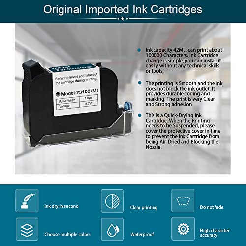 Phezer Original 42Ml Black Quick Dry Solvent Ink Cartridge Replacement For 0.5Inch/12.7Mm Handheld Inkjet Printers P15 / P16 / P18 (Black) #TOP2