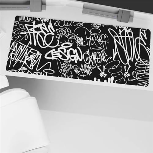 Xinyuer Alfombrilla Ratón XXL, Alfombrilla de Ratón Grande, 800x400x3mm Alfombrilla Gaming de Escritorio con Base Antideslizante, Lavable, para Juegos, Oficinas, Hogares (Graffiti Blanco)