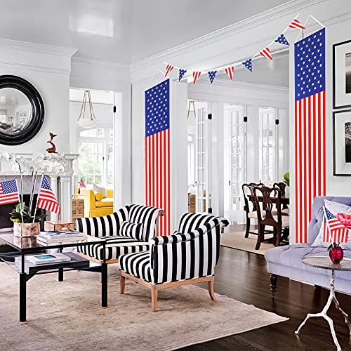 Thinkmax 4Th Of July Decorations Outdoor 9Pcs, Hanging American Flag Banners Stars And Stripes Porch Sign, With Mini American Stick Flag And Bunting String Pennant Banners, Patriotic Decor Party Supplies For July Fourth Memorial Day Independence Labor #TOP4
