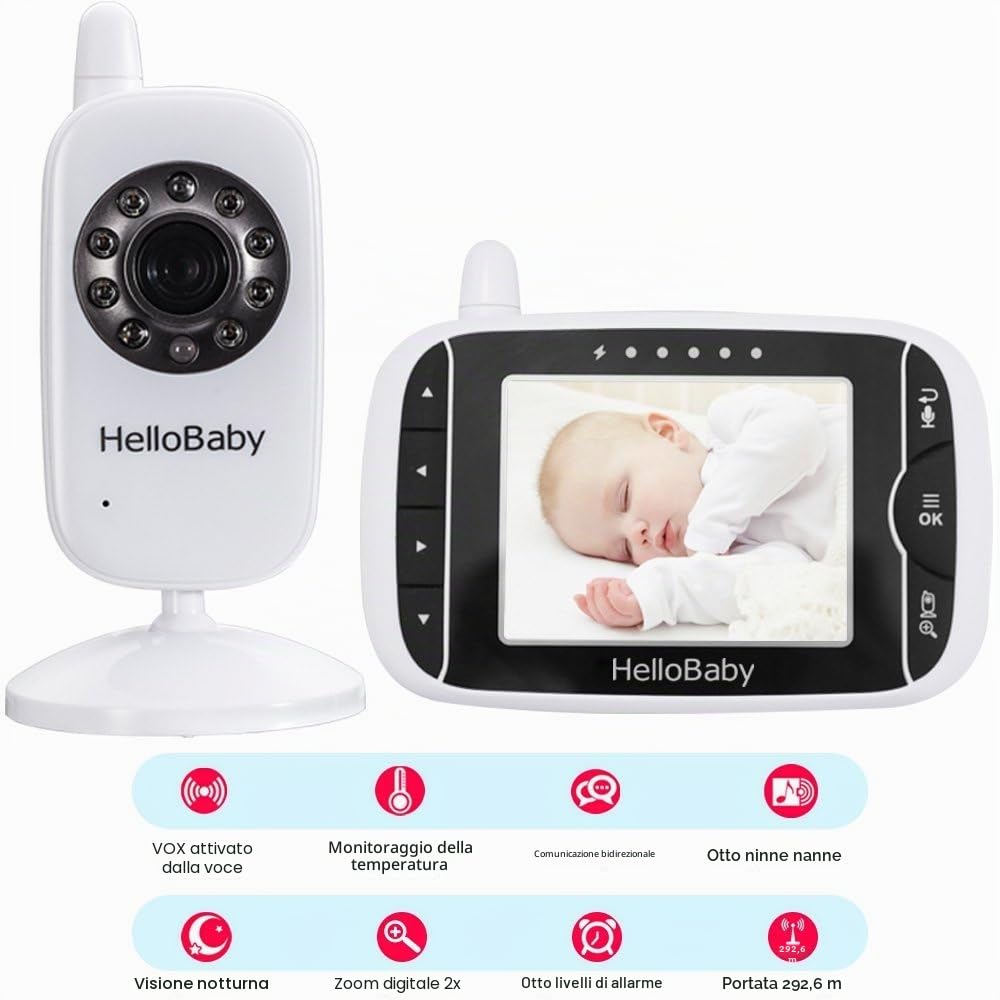 HelloBaby HB32 Visione Notturna Video Baby Monitor 2 vie Citofono