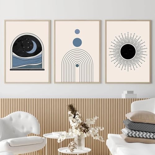Affiches sur toile paysage soleil bleu beige déco murale sans cadre
