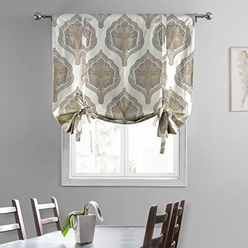 Image of HPD Half Price Drapes Room Darkening Tie Up Curtains 46 X 63 Inch Arabesque Printed Cotton Window Roll Up Balloon Curtain for Living Room, Kitchen PRTW-TUD37B-63 (1 Panel), Arabesque Tan