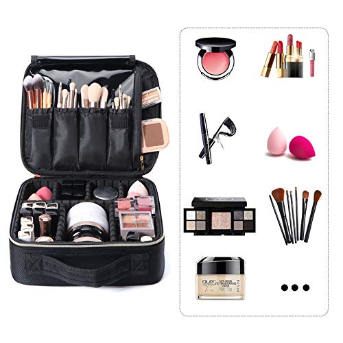 ANKUER Travel Makeup Case: Large Cosmetic Bag with Brush Organizer Portable Makeup Bag for Women and Girls Cosmetic Case with Adjustable Dividers (Black)2