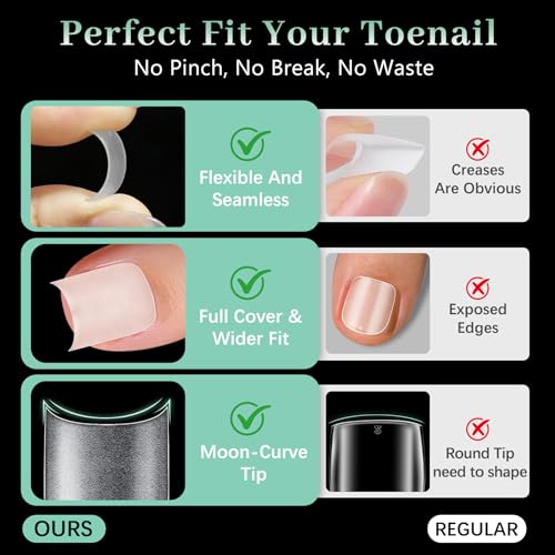 Image of Leykosh 330PCS Toenail Tips Full Cover, 15 Sizes Double-Sided Rough Matte No-File Gel Short Medium Toe Nail Tips, Duck-Bill Square Shape Fake Press on Toenails for DIY Salon Pedicure Nail Extension