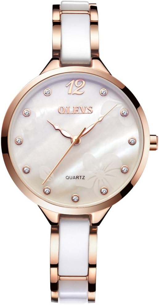 Ceramic Watch for Women Business Waterproof Analog Quartz Watch Ceramic and Stainless Steel Luminous Numeral Watch with Classic Unique Couples Gift Casual Additional Free Battery Tools OLEVS