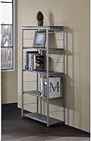 Vista 4 de Acme Jurgen - Estantería rectangular de 5 niveles de madera, color gris y plateado