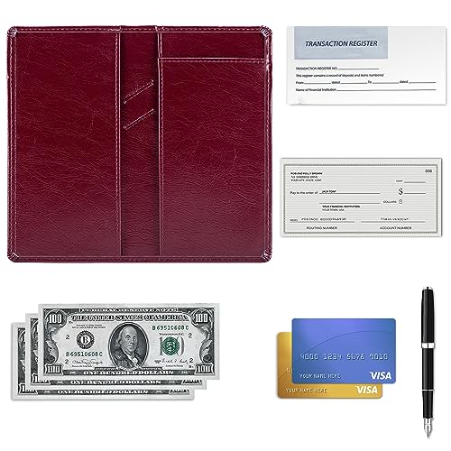Image of Aurya Leather Checkbook Covers for Personal Checkbook, Checkbook Holder with Free Vinyl Divider, Checkbook Cover for Duplicate Checks for Men and Women