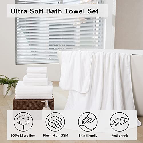 8 Pcs White Stripe Large Bath Towels Set Oversized Bath Sheet 2 Bathroom Towels,2 Hand Towels,4 Washcloths Soft Jumbo Towels Absorbent Shower Towel Quick Dry Beach Chair Towel Spa Gym Hotel Towel Set #TOP1