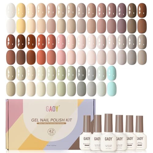 GAOY 42 Pcs Gel Nail Polish Kit, Nude Neutral Gray