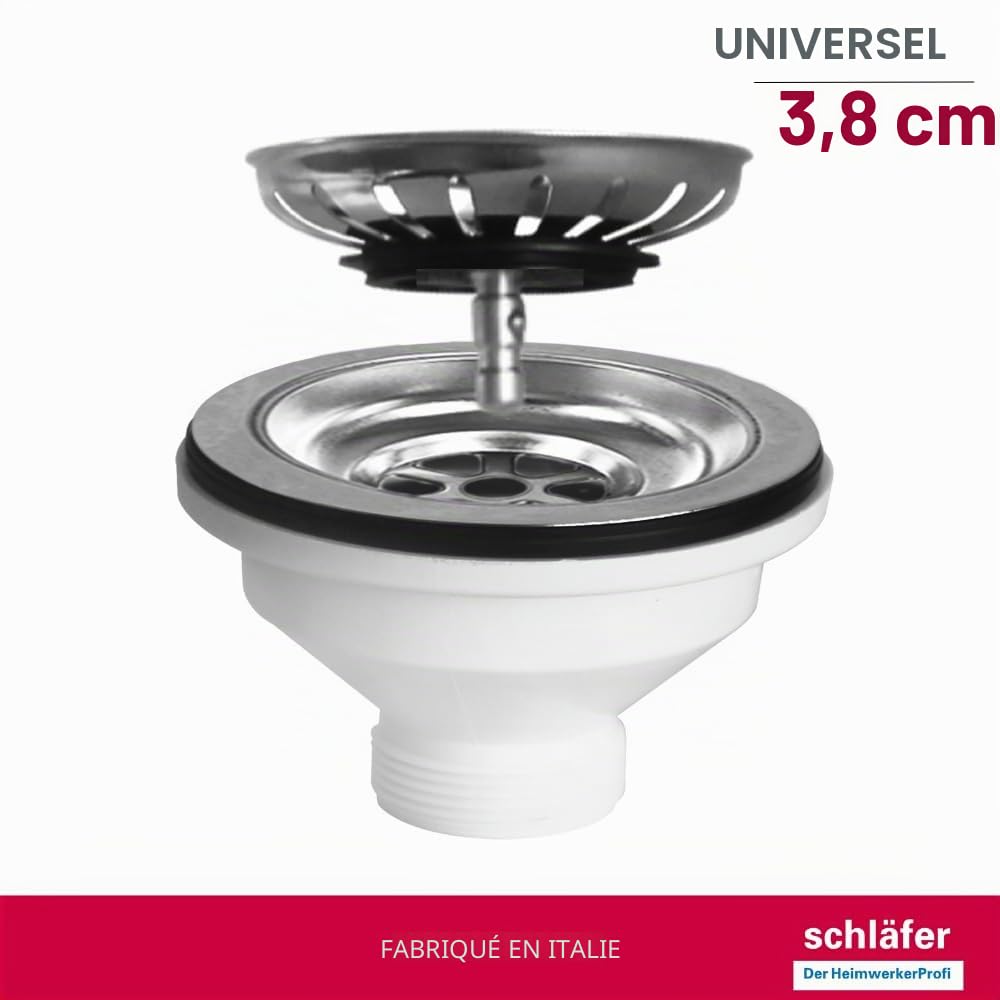 Schläfer | Lot de 2 Bondes à Panier Évier Cuisine Ø 90 mm - Vidage Manuel Sans Trop-Plein - 439726.02 - Grille Inox Ø 114 mm & Corps Recyclé - Sortie 1 1/2" (40/49) - Made in Italy