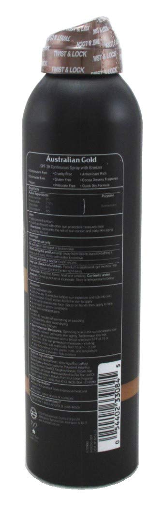 Australian Gold Continuous SPF#30 Spray 6 Ounce with Bronzer (Pack of 3)