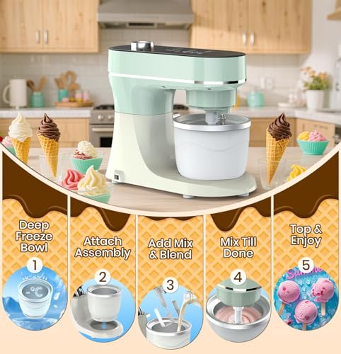 Image of Stand Mixer Set, 6QT Kitchen Mixer with LED Touchscreen, 11-Speed Tilt-Head Mixer with Timer, 4 Preset Menus, Stainless Steel Bowl, Dough Hook, Whisk, Beater,Plus 2QT Ice Cream Maker Attachment