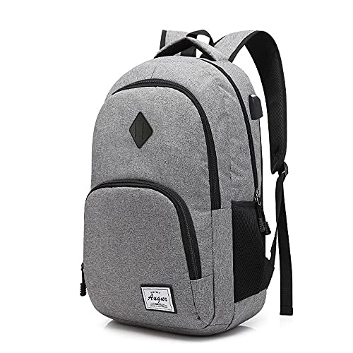 Roysmart Mochila para portátil y escolar, para hombre, con puerto de carga USB, resistente al agua, ligera, minimalista, para negocios, camping, exteriores, 15 pulgadas, gris, L Cover