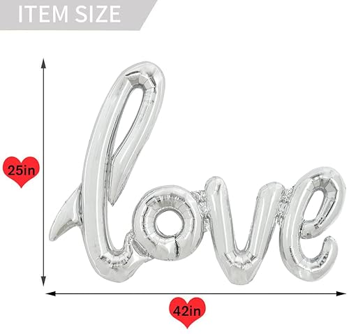 Toniful Large Silver Love Foil Balloons Banner,42 Inch Mylar Foil Letters Balloons Reusable Material For Romantic Valentine's Day Wedding Bridal Shower Anniversary Engagement Party Decorations #TOP1