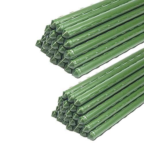 YIDIE Garden Stakes Sturdy Metal Fence Post 5 Ft Plastic Coated Steel Plant Sticks for Tomatoes Trees Cucumber Fences Beans Pack of 50