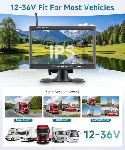 Image of Wireless Backup Camera Kit, Sellrich Reverse Camera with 7 Inch 1080P IPS Monitor 2 Cameras, Support DIY Parking Line BSD Image Flip IR Night Vision Waterproof Rear View Camera