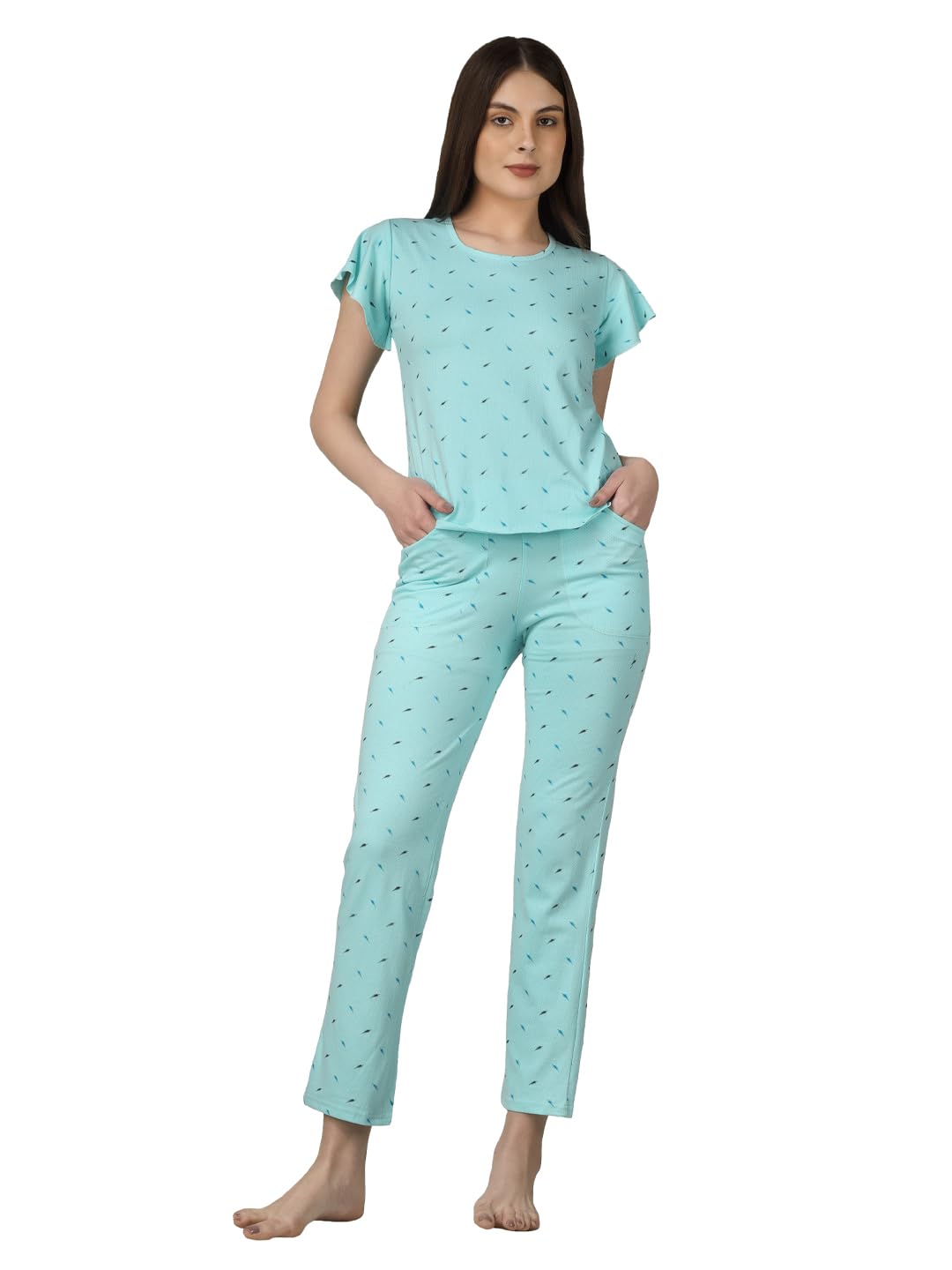 plus size Printed Round Neck Short Sleeve Nightsuit Set - Comfortable Nightwear Top & Pajama Set, Soft Sleepwear for Women-picture-55