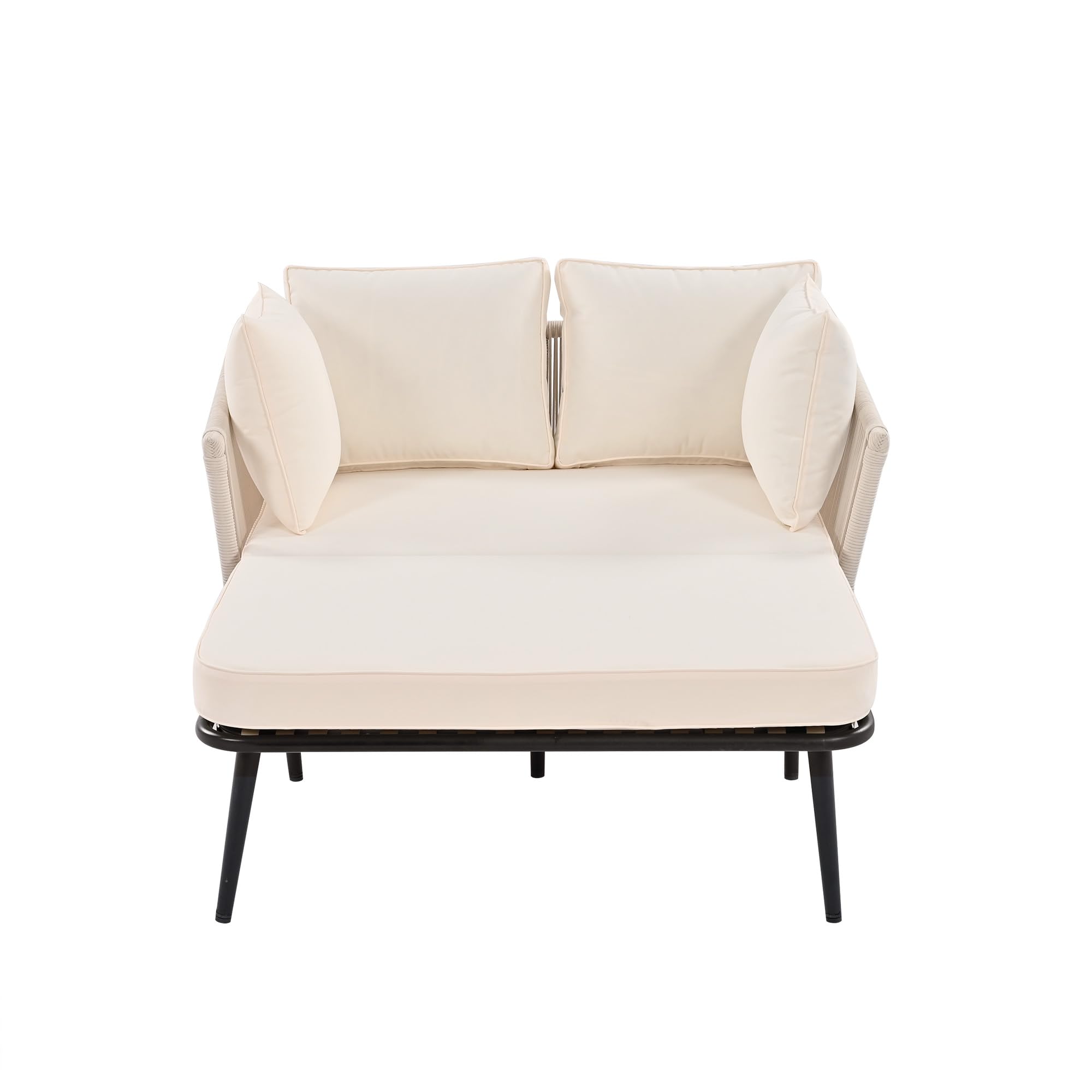 Merax Sonnenliege, Outdoor Gartenliege mit 2 Kissen und 2 Polster, Liegestuhl Garten mit abnehmbar und waschbar Kissen für Balkon Terrasse, Gartenlounge Set, Beige