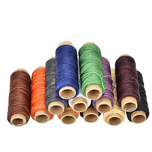 Yinhing Hilo Encerado 150D para Artesanía de Cuero, 12 Colores, 50 Metros/rollo, Hilo para Coser a Mano para Coser Artesanías de Reparación de Zapatos de Cuero