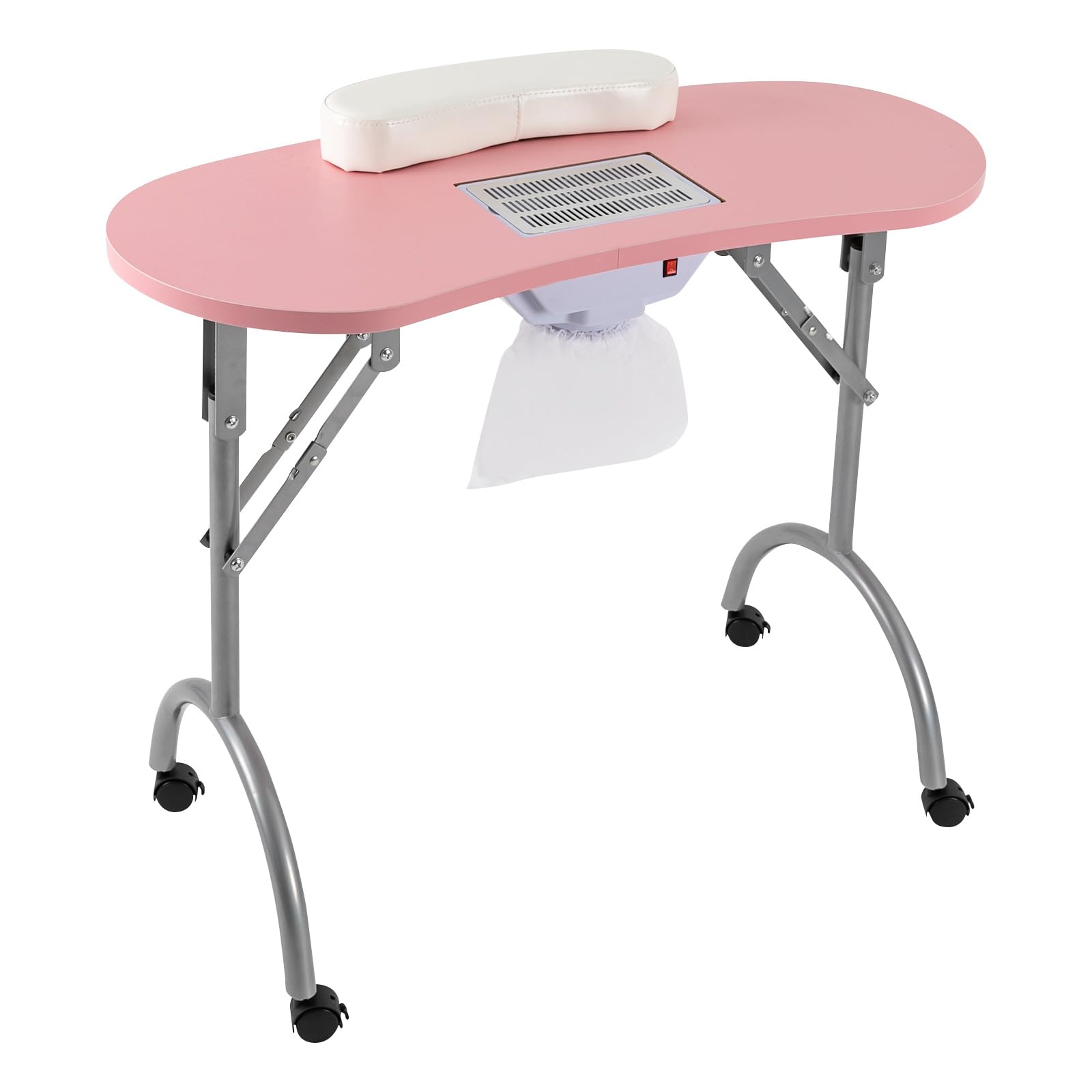 Stół do manicure z odsysaniem składany mobilny 90x40x72 cm różowy