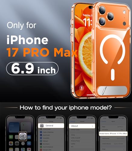 Image of Designed for iPhone 17 Pro Max Case, [Built-in Invisible Kickstand][Compatible with MagSafe][Military Grade Shockproof] Slim Thin Phone Case 6.9 inch (Clear)
