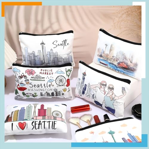 Reginary 6 Pcs City Cosmetic Bag Souvenir Gifts New York Zipper Pouch Chicago Souvenir Seattle Boston Nashville London Paris Italy Alaska Gifts Memento for Women Traveler(Seattle)3