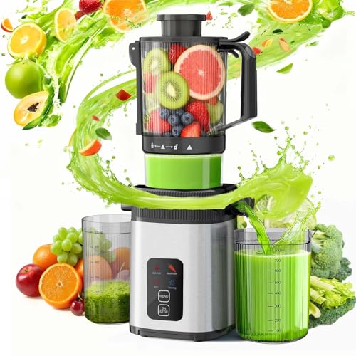 Kismile Cold Press Juicer Machine with Touch Control & 3 Modes, 4.5” Wide Feed Chute Slow Juicer for Whole Fruits & Vegetables, Stainless Steel Juicer Press, Easy to Clean, High Juice Yield for Home