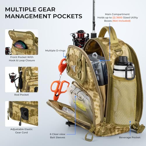 Image of KastKing BaitSpace Fishing Sling Bag, Fishing Backpack with Rod Holder