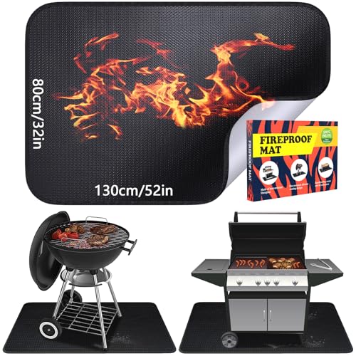 Tapis ignifuge 130 × 80 cm, résistant à la chaleur jusqu'à 982 °C. Protection thermique, coupe-feu, anti-chute extérieur, protection sol, pour barbecue...