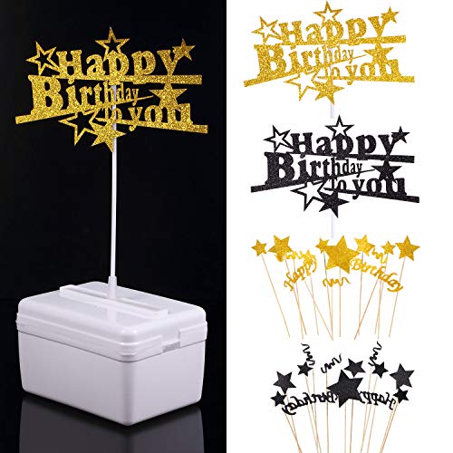 Money Cake Dispenser Box Set Happy Birthday Cake Toppers Star Cupcake Topper Picks Transparent Bags Decorations Supplies for Birthday Party Cake Size in 8 Inch or Larger