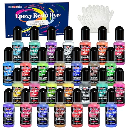 FansArriche Epoxidharz-Farbe 28 Flüssiger Epoxidharz Pigment Farbstoff Durchscheinendes Epoxidharz-Pigment für die DIY-Schmuckherstellung epoxy Resin dye für Handwerk Schmuck jeweils 10 ml