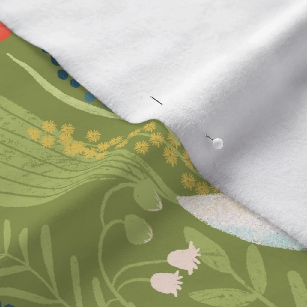 Spoonflower Fabric - Spring Fairies Green Blue Flowers Leaves Red Nature Plants Printed on Polartec(R) Fleece Fabric by The Yard - Sewing Blankets Loungewear and No-Sew Projects